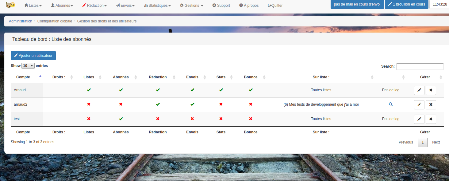 Menu horizontal et gestion des utilisateurs de Phpmynewsletter