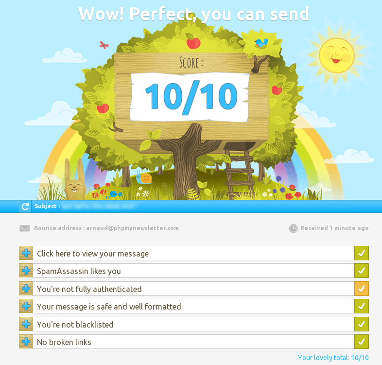 mail tester, obtenir un score de 10/10 est juste parfait !