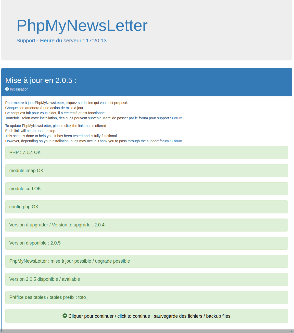 Préparation d ela mise à jour de phpmynewsletter