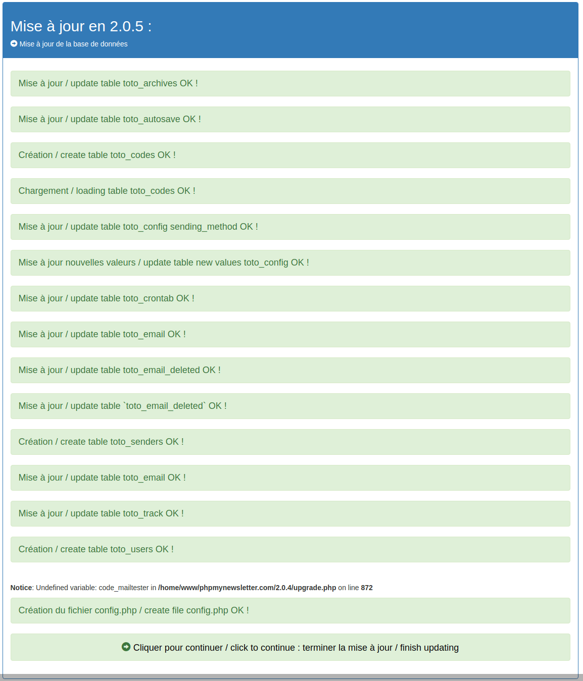 Mise à jour des tables et création de nouvelles tables